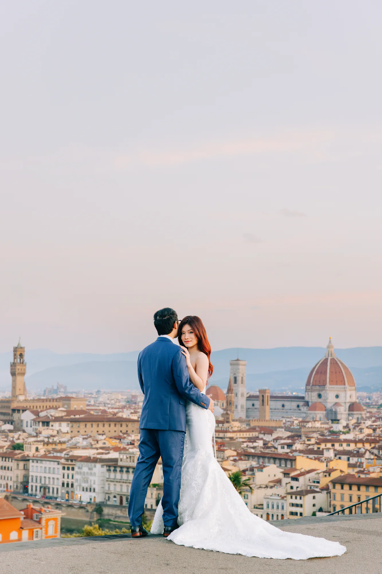 Florence pre-wedding couple with the Duomo and city skyline in the background